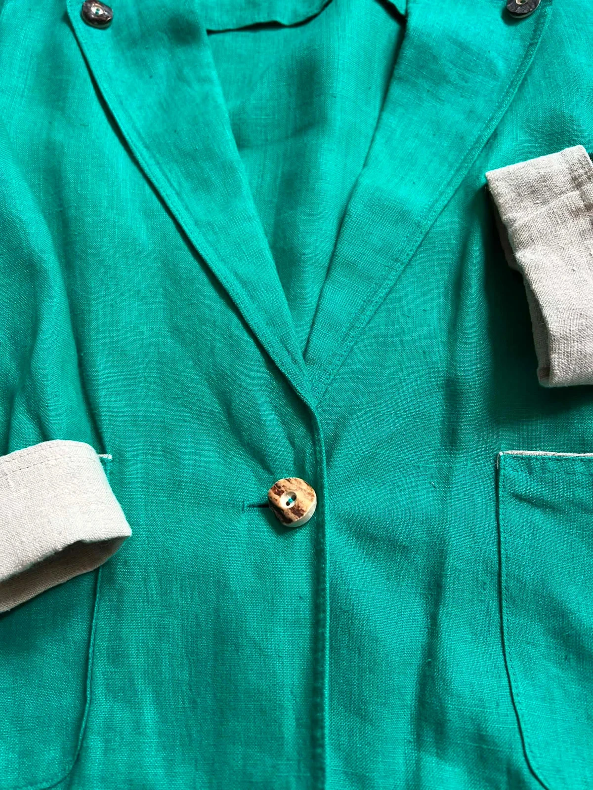 🦚Blazer 100% linnen emeraldgroen vintage 80s90s cottagecore Oostenrijkse smaragd linnen retro jas 36/38🌿 – photo 10